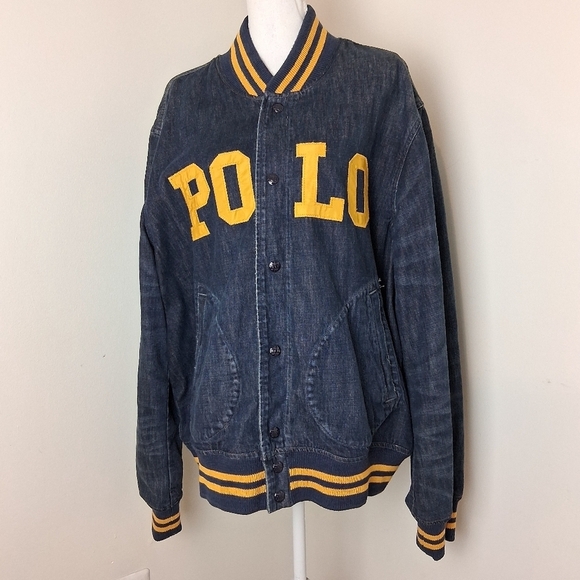 Ralph Lauren Men Denim Baseball Varsity Polo Logo Snap Front Jacket Size XXL - Picture 2 of 11